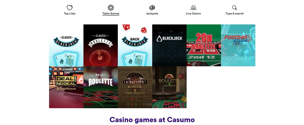 The
Casumo Roulette, Blackjack & Other Table Games